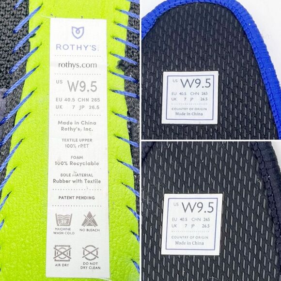 Rothy’s The Flat in Solid Black With Royal Blue Trim Recycled Textile Size 9.5 - Picture 14 of 16